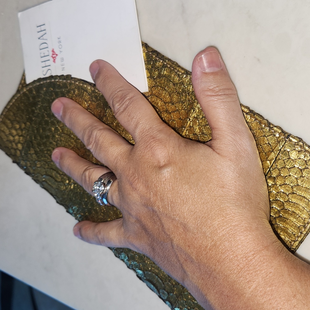 Neiman Marcus NEW genuine python gold clutch gene… - image 4